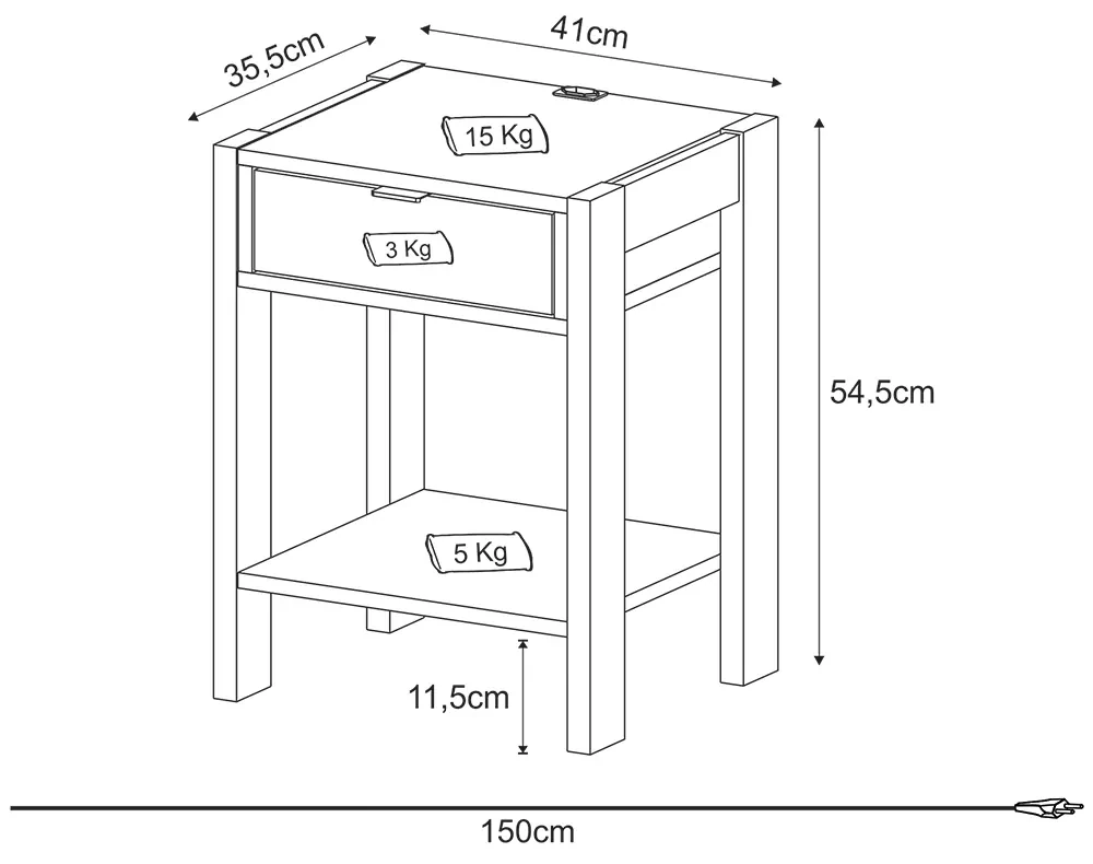 Mesa de Cabeçeira para Quarto Decorativa AZ1016 MDP Branco Nogal G69