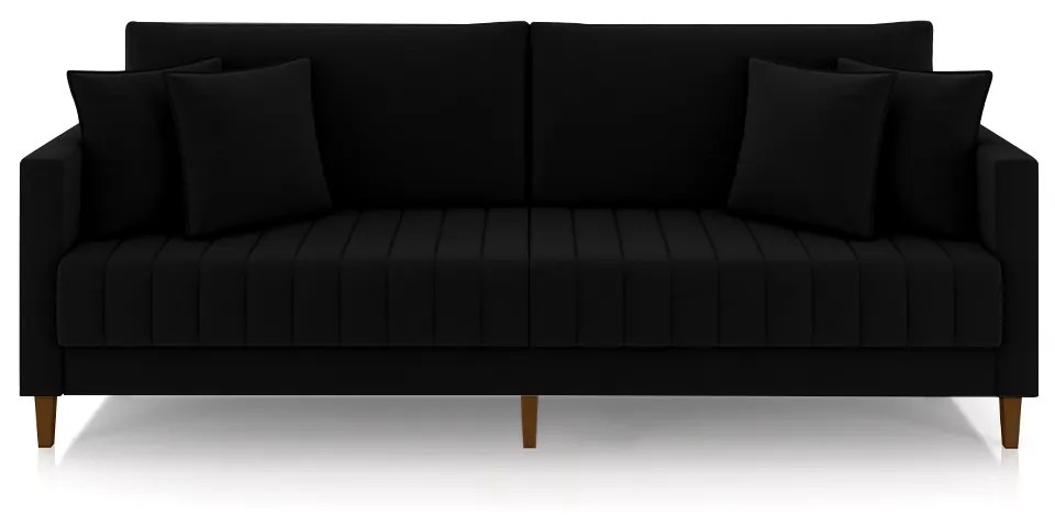 Sofá Living Decorativo Hamburgo 2 Lugares 196cm com Almofadas Pés em Madeira Veludo Preto G33 - Gran Belo