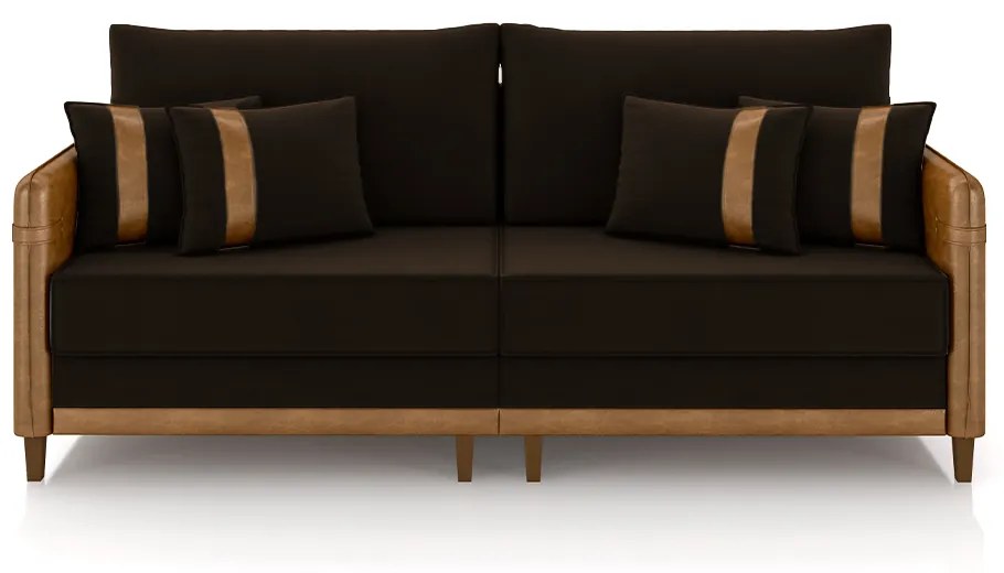 Sofá Living Montecarlo 2 Lugares Bipartido 172cm Pés em Madeira Veludo/PU Marrom/Caramelo G33 - Gran Belo