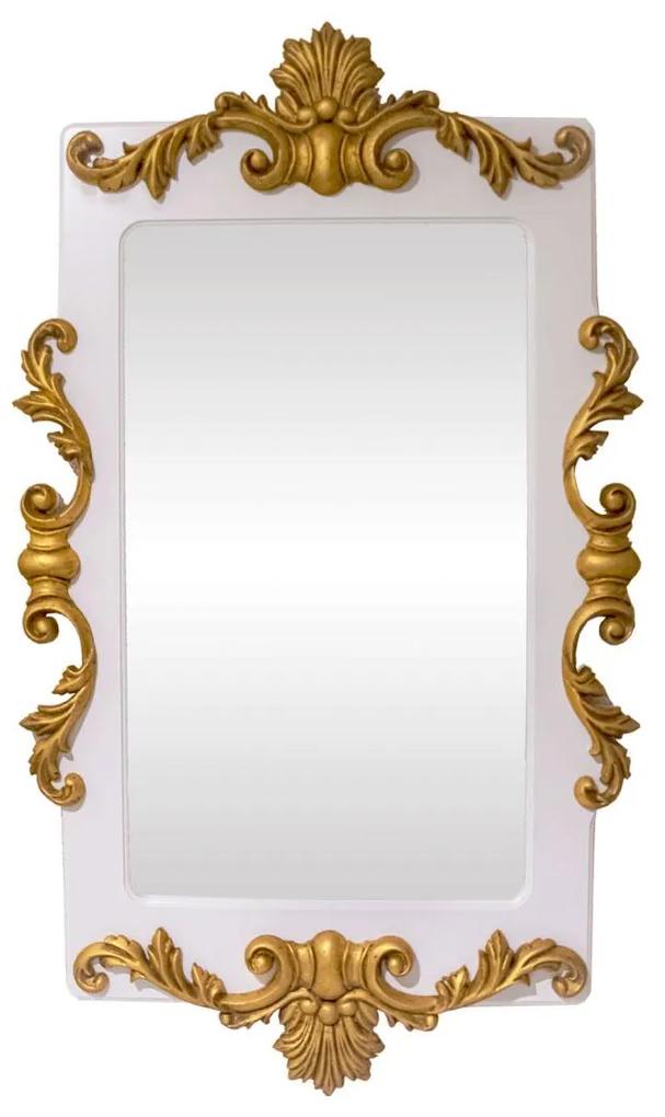 Espelho Lavanda Retangular Branco com Entalhes na cor Dourado Envelhecido Provençal Chateau Blanc