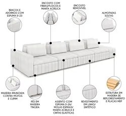 Sofá Ilha e Puff Sala Living 465cm Siesta M22 Bouclê Bege Claro - Mpoz