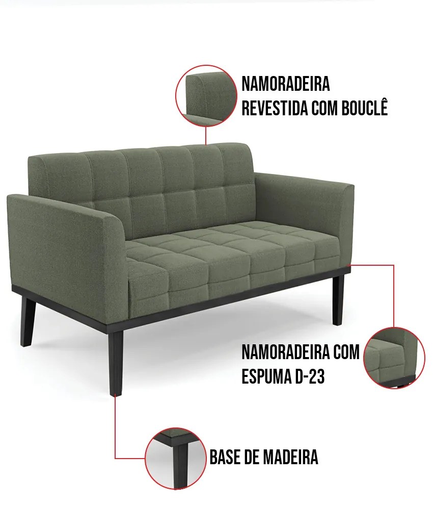 Namoradeira 2 Poltronas Base Madeira Fixa Pto Elisa Bouclê Menta D03 - D'Rossi