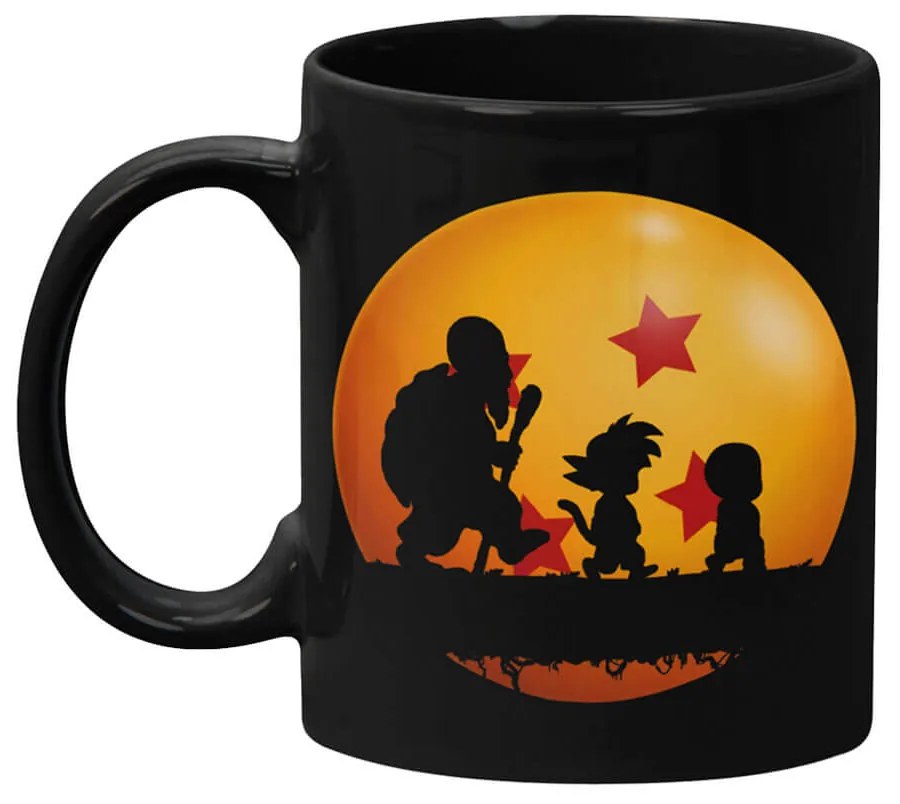 Caneca Preta Dragon Ball Esfera do Dragão Goku Mestre Kame e Kuririn