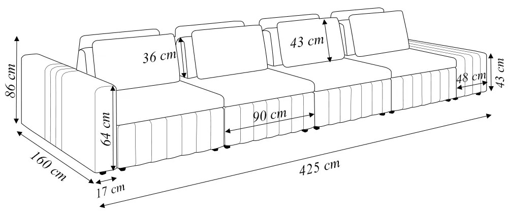 Sofá Ilha com Encosto e Almofadas Móveis Olimpo 425cm Modulado Linho/PU Terracota/Caramelo G45 - Gran Belo