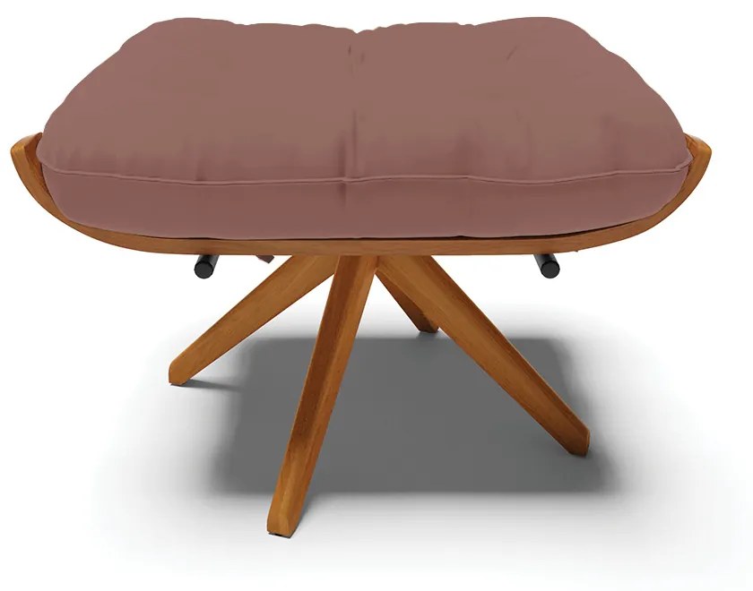 Poltrona com Puff Giratório Costela Veludo Luxo Rosê Base de Madeira MA30 M11 - D'Rossi
