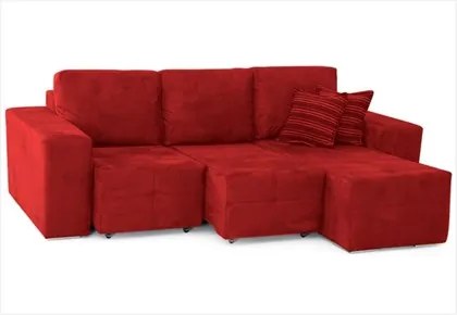 Sofá Classic Assentos Retrátil e Chaise com 200 cm de Largura Suede Vermelho - Jm Estofados
