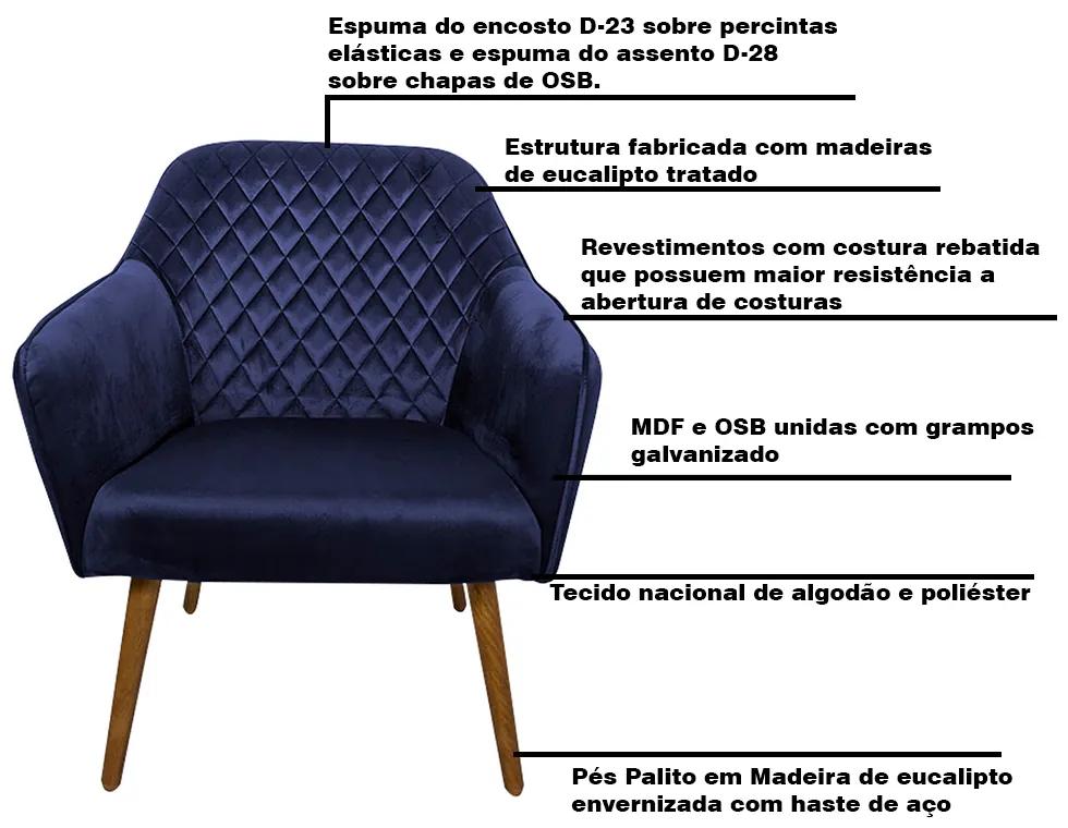 Kit 2 Poltronas Decorativas Versalhes Pés Palito Madeira Veludo Azul Marinho G15 - Gran Belo