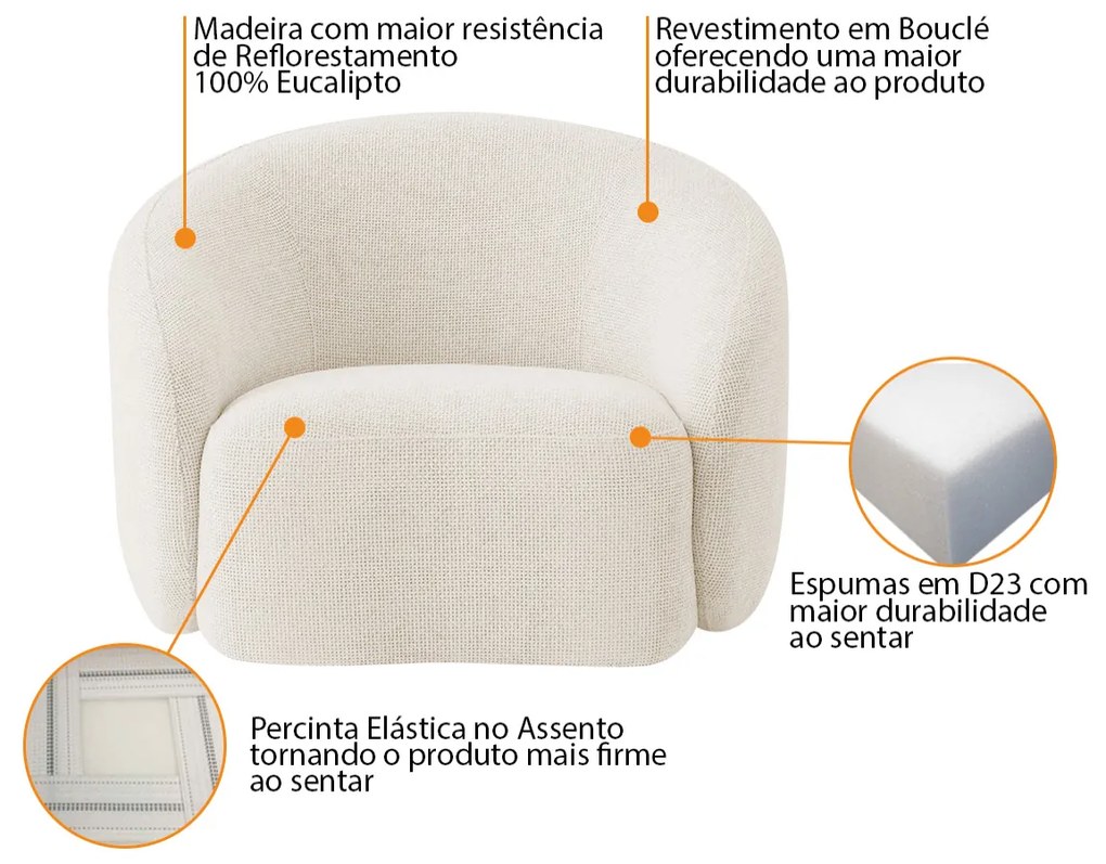 Poltrona Orgânica Luxo Recepção Amore Bouclé - ADJ Decor