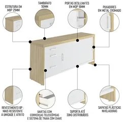 Conjunto Escritório 3 Peças Mesa 158cm Corp A06 Carvalho/Branco - Mpoz