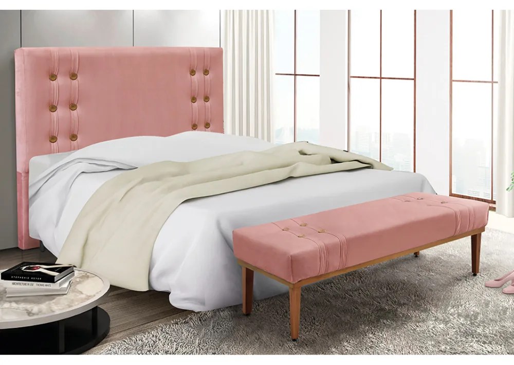 Cabeceira Cama Box Casal 140cm e Recamier Gênova Veludo Rosa S04 - D'Rossi