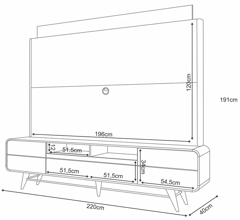 Estante de TV 55 Pol 180cm Allie H01 - D'Rossi - Castanho e Off White