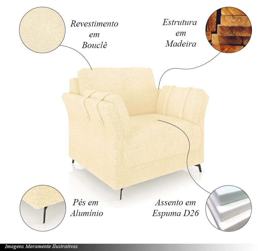 Kit 2 Poltronas Decorativas Violet Pés em Alumínio Preto Bouclê Bege G45 - Gran Belo