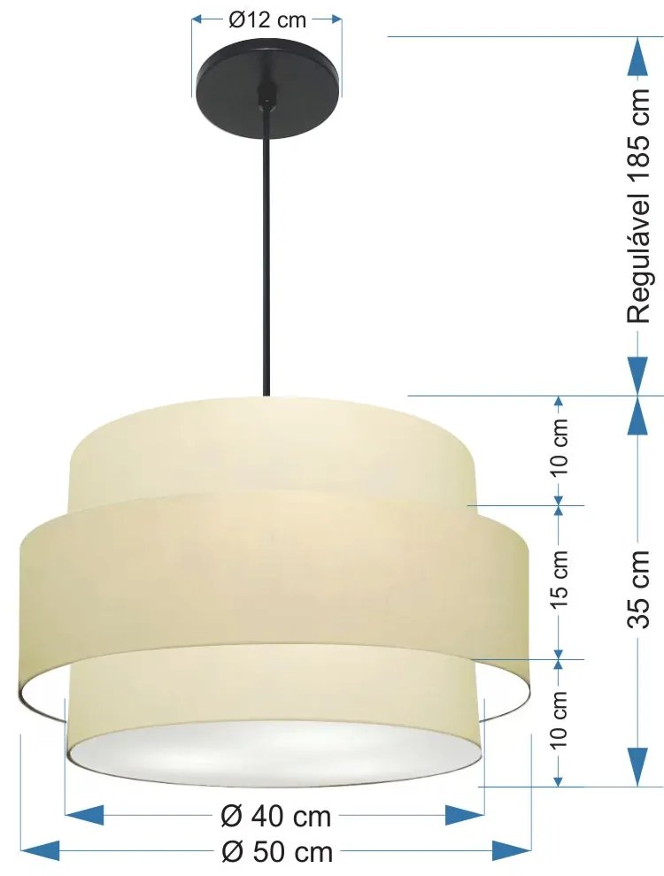 Lustre Pendente Cilíndrico Md-4384 Cúpula em Tecido Bege Tam 50cm