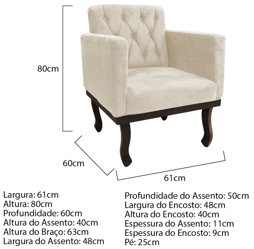 Kit Diva Recamier Diana 185cm Lado Direito e 02 Poltronas Classic Suede - ADJ Decor