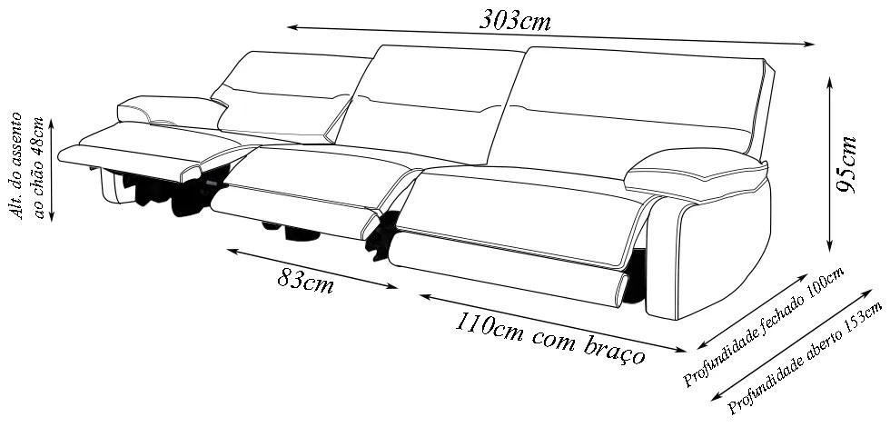 Sofá Sala de Estar Reclinável Retrátil 303cm Swift Linho Braque OffWhite G81 - Gran Belo