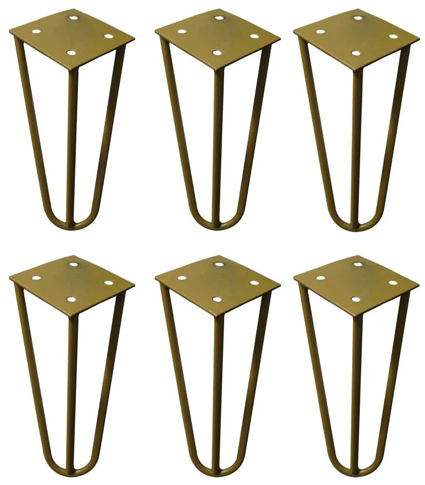 Kit 6 Pés de Metal 15 CM Hairpin Legs Mesas de Centro Puffs Dourado G41