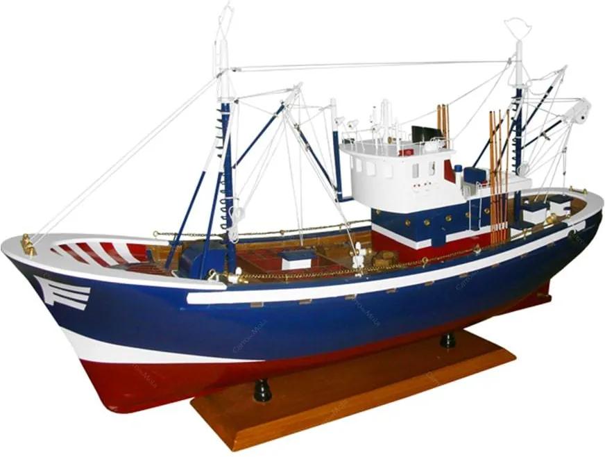 Miniatura Barco de Pesca Carmen II Azul em Madeira - 85x72 cm