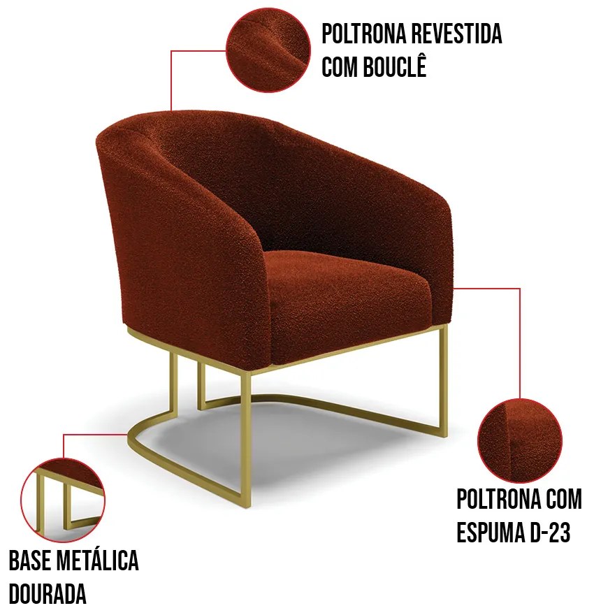 Poltrona Decorativa Base Industrial Dourado Stella Bouclê D03 - D'Rossi - Terra