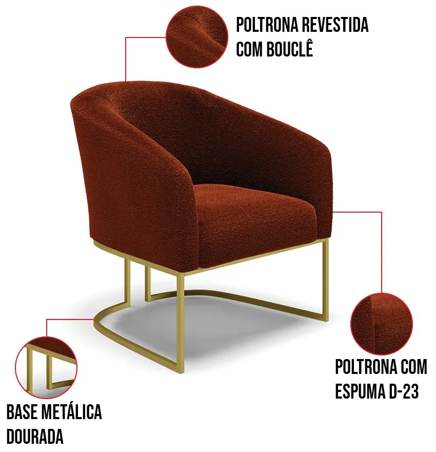 Poltrona Decorativa Industrial Dourado Stella Bouclê D03 - D'Rossi - Terra