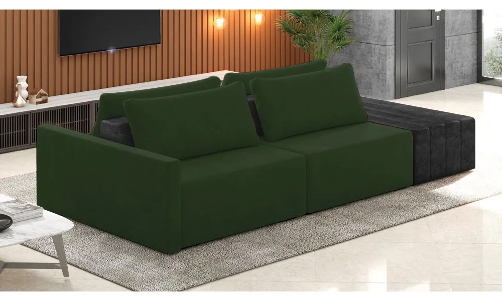 Sofá Ilha 2 Lugares Living 232cm Modulado Sala Lary Veludo Verde/PU Pto K01 - D'Rossi