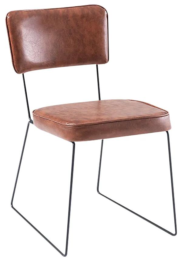 Cadeira de Jantar Decorativa Base Aço Preto Luigi PU Caramelo G17 - Gran Belo