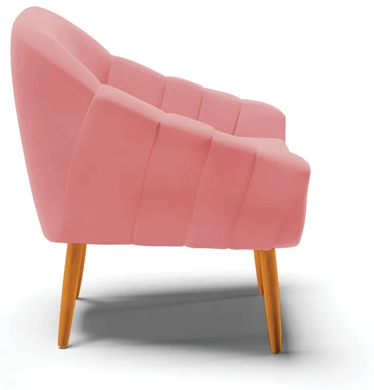 Poltrona Giovana Suede Rosê Pés Palito Castanho - Indo Decorar