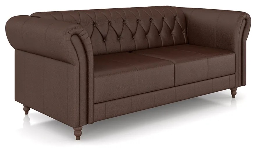 Sofá Living Sala de Estar Stanford Chesterfield 2 Lugares 180cm Pés de Madeira Couro Marrom Brilho G58 - Gran Belo