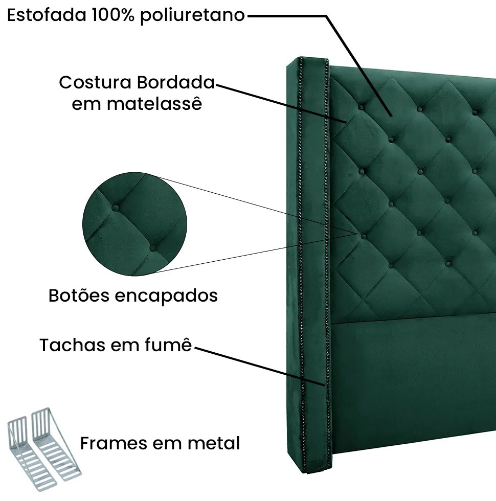 Cabeceira Cama Box Solteiro 90cm e Recamier Vicenza Veludo Verde S04 - D'Rossi