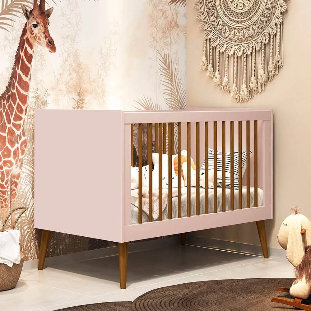 Berço Mini Cama Noah Wood Classic Rosa Fosco com Kit Pé Retrô Madeira - Berço Mini Cama Noah Wood Retrô Rosa Fosco com Kit Pé Retrô Madeira