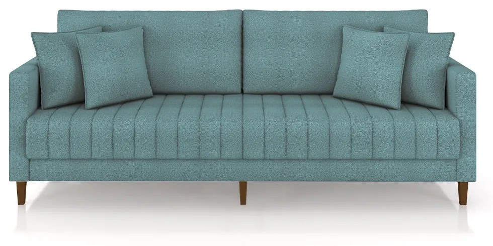 Sofá Living Decorativo Hamburgo 2 Lugares 156cm com Almofadas Pés em Madeira Bouclê Azul G33 - Gran Belo