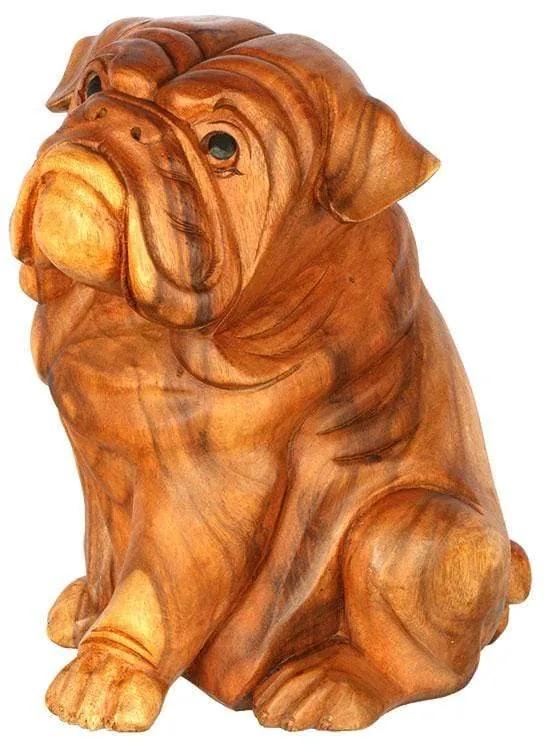 Escultura Bulldog em Madeira Suar 30cm