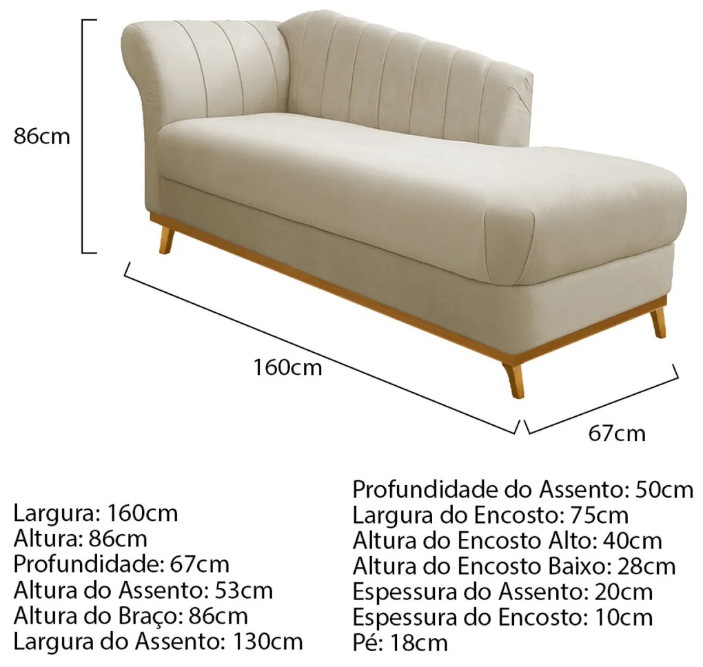 Kit Diva Recamier Vanessa 160cm Lado Direito e 02 Poltronas Laura Linho - ADJ Decor