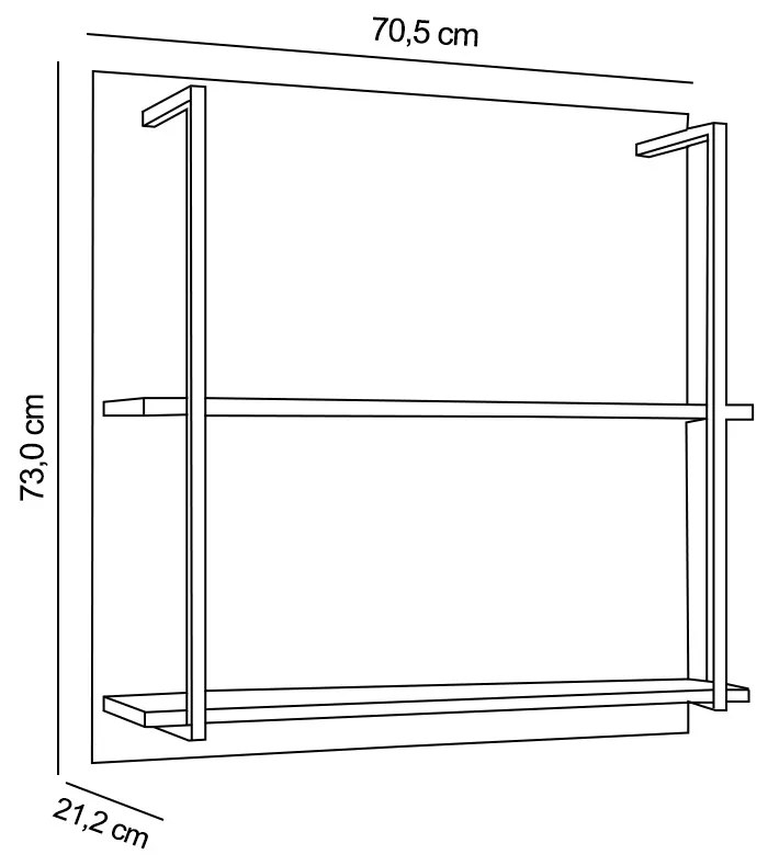 Prateleira Industrial Dupla Cozinha Suspenso Painel Parede Eri 70,5cm Preto M12 - D'Rossi