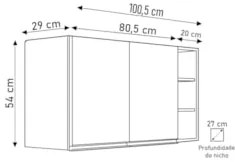 Armário de Cozinha Aéreo Califórnia 100cm e Nicho Garrafeiro Preto/Cin