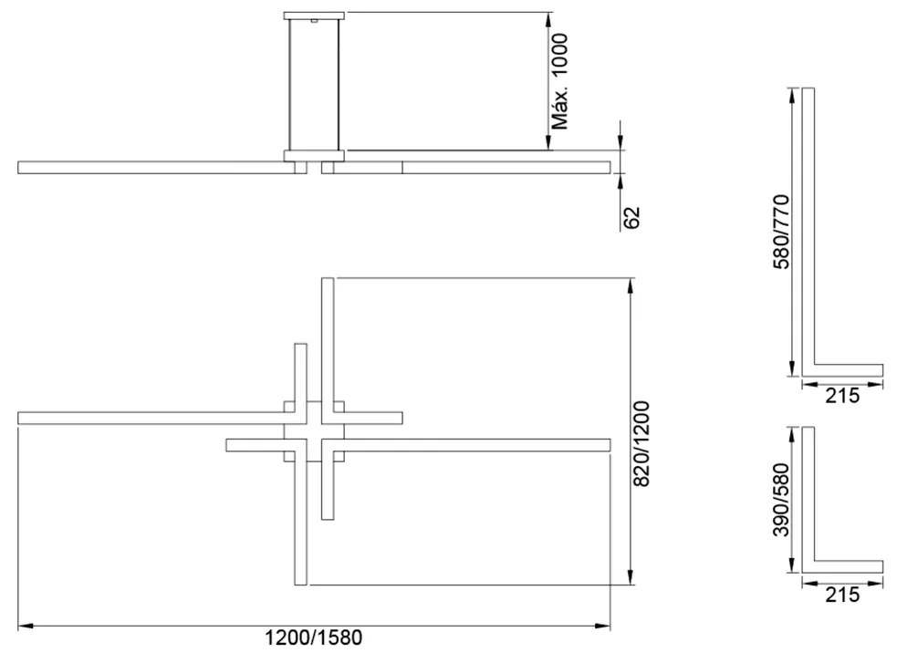 Pendente Play Retangular 120X158Cm Led 73,8W Bivolt / "l" C/ 21,5X58Cm... (DR-M Dourado Metálico, 3000k)