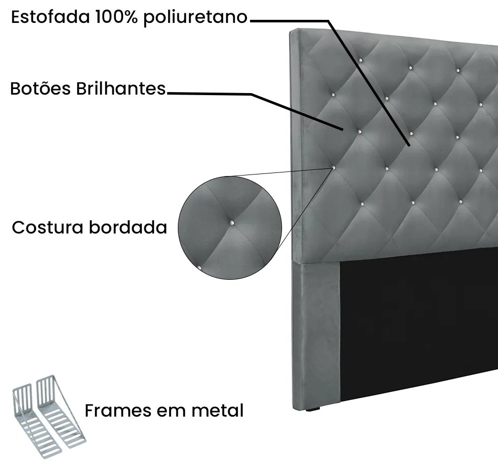 Cabeceira Cama Box Solteiro 90 cm Tania Veludo S04 - D'Rossi - Cinza