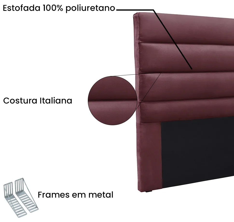 Cabeceira Cama Box Solteiro 90 cm Arles Veludo Vinho S04 - D'Rossi