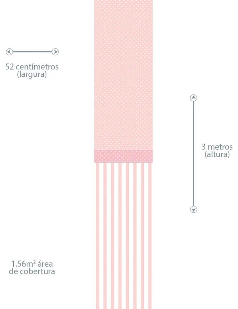 Papel de Parede poá rosa com faixa 0.52m x 3.00m