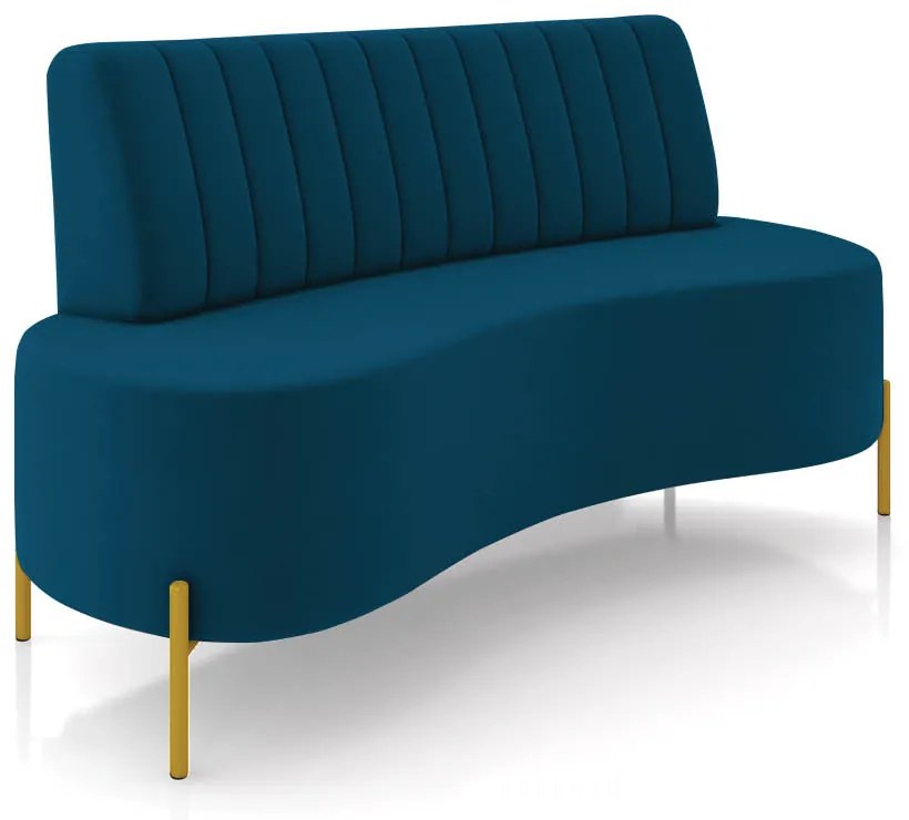 Sofá 2 Lugares Living 160cm Pé Ferro Dourado Maraú Veludo K01 - D'Rossi - Azul Marinho