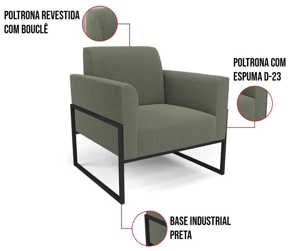 Namoradeira e 2 Poltronas Industrial Alta Preto Marisa Bouclê D03 - D'Rossi - Pistache