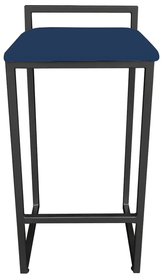 Banqueta Alta Industrial Pietra Suede Base Preto D'Rossi - Azul Marinho