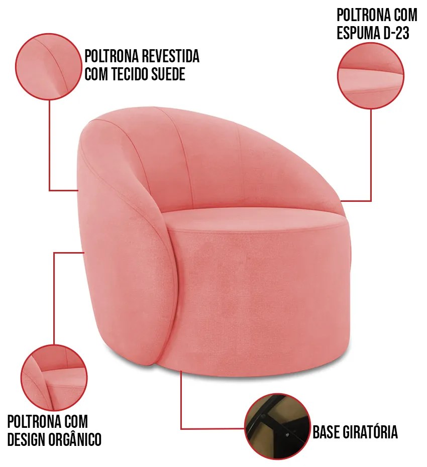 Sofá 2 Lugares Orgânico 140cm Morgan e Poltrona Lua Suede D03 - D'Rossi - Rose