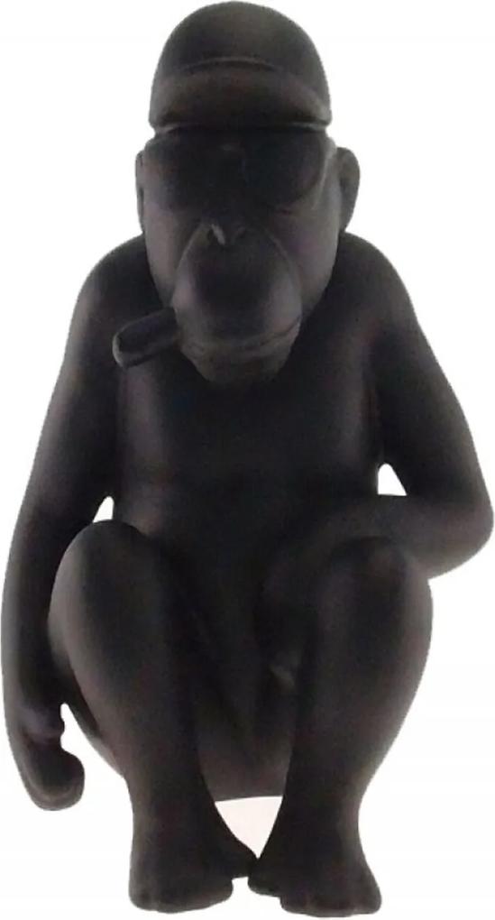 Macaco Decorativo Cerâmica Sentado Tabaco Preto 22x13x14cm
