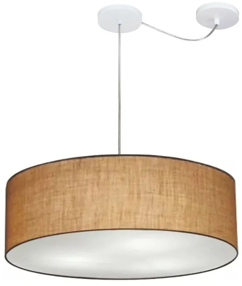 Lustre Pendente Cilíndrico Com Desvio de Centro Vivare Md-4262 Cúpula em Tecido 55x15cm - Bivolt - Palha - 110V/220V