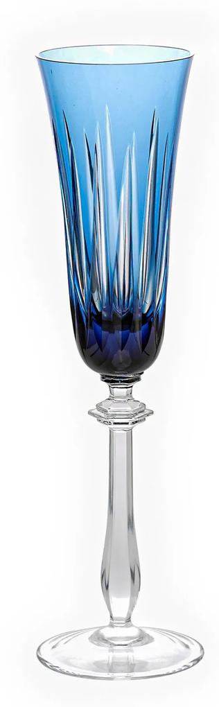 Taça de Cristal Lapidado Artesanal p/ Champanhe - Azul Claro  Azul Claro