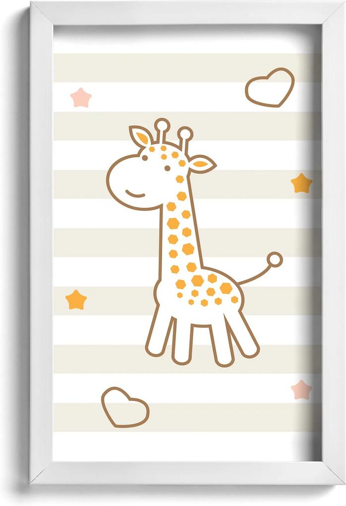Quadro Infantil Girafa Amarela 22x32cm Moldura Branca