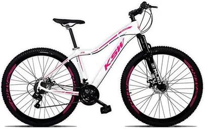 Bicicleta Feminina Sunny Aro 29 Quadro 17 Alumínio 21v Suspensão Freio a Disco Branco/Rosa - KSW
