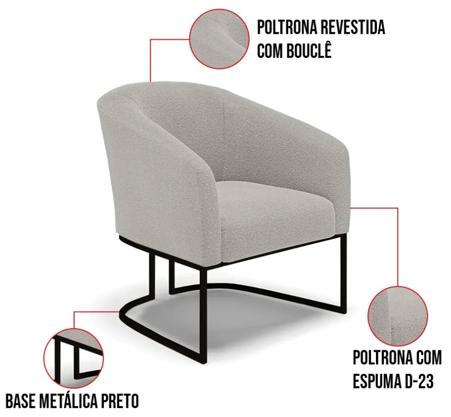 Sofá Namoradeira e 2 Poltronas Industrial Pto Stella Bouclê D03 - D'Rossi - Cinza