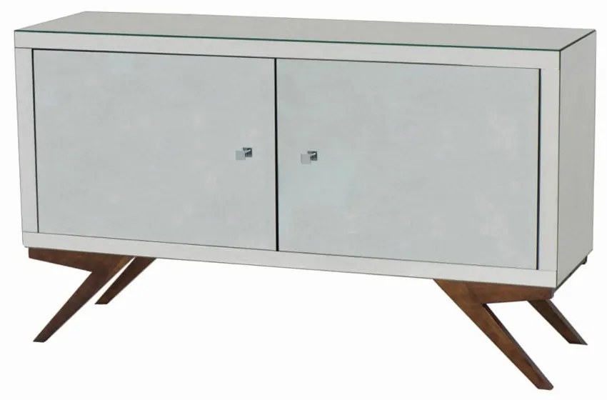 Buffet Suez Espelhado 2 Portas Pés em Madeira Design Contemporâneo