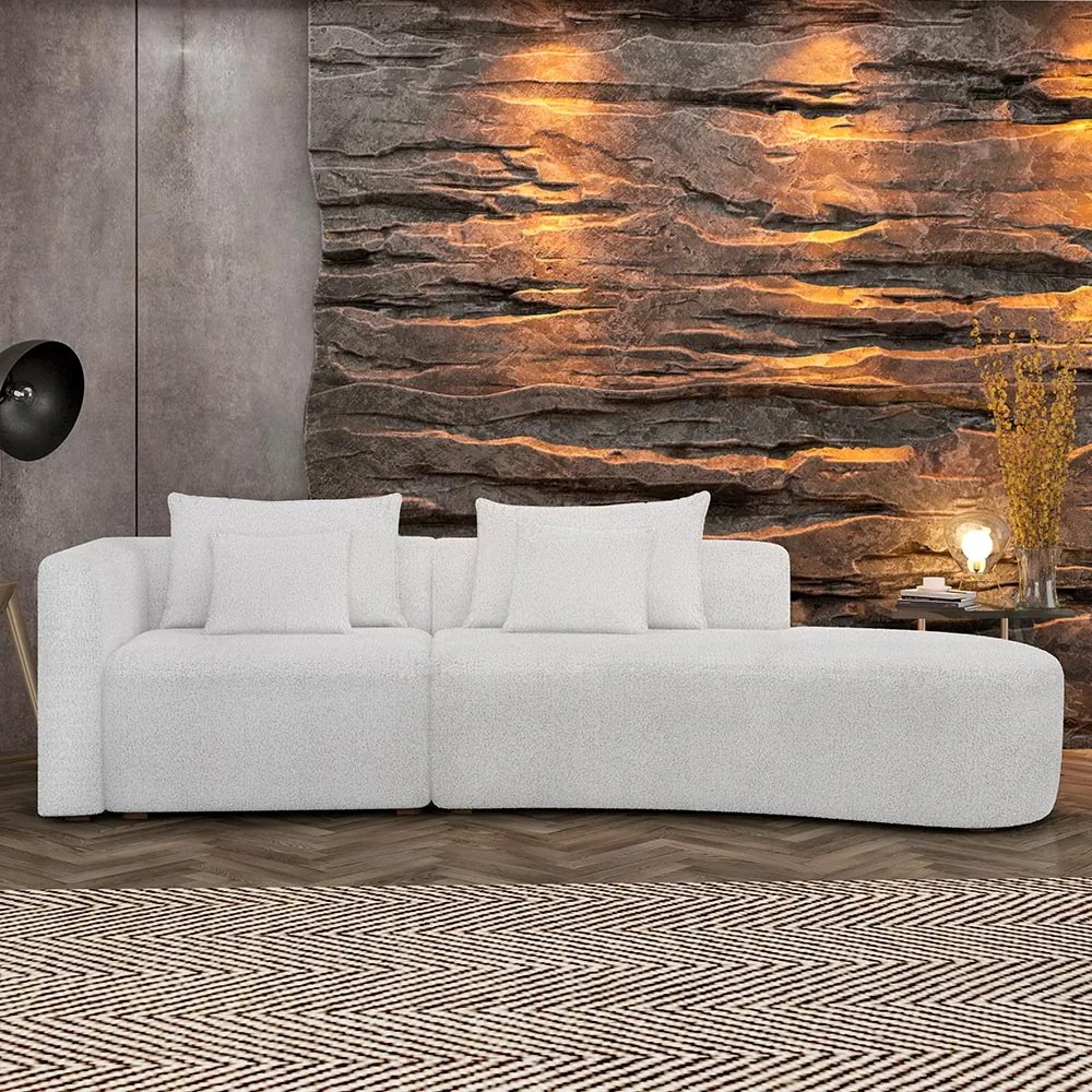 Sofá Decorativo Kimiko 287Cm 4 Lugares Curvo Sala de Estar com Chaise Bouclê G52 - Gran Belo